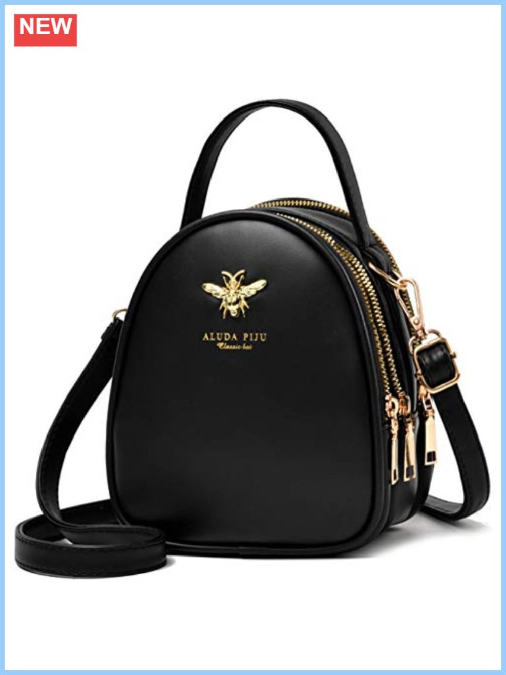 Small Crossbody Shoulder Bag for Women Faux Leather Adjustable Strap 3 Zipper